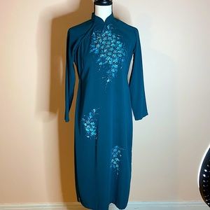 Vintage painted Asian Hostess Qipao Dress Kimono